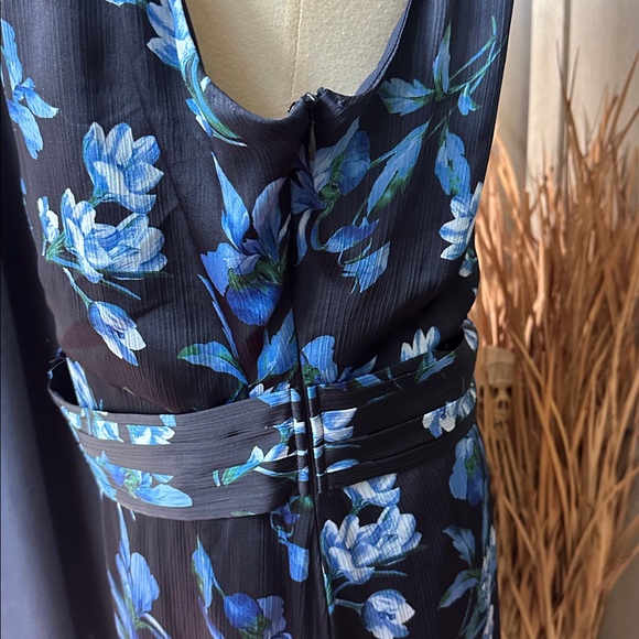 Sachin + Babi Kayla Crinkle Georgette One Shoulder Floral Gown in Blue EUC - Picture 10 of 14